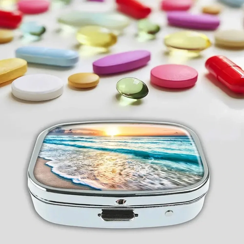 NEW| Pill Box Beach Tropical Theme Portable Case Medicine Organizer